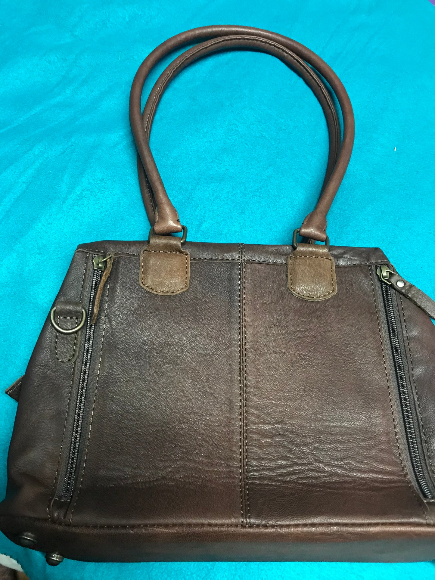 Brown Leather purse with brown and white cowhide