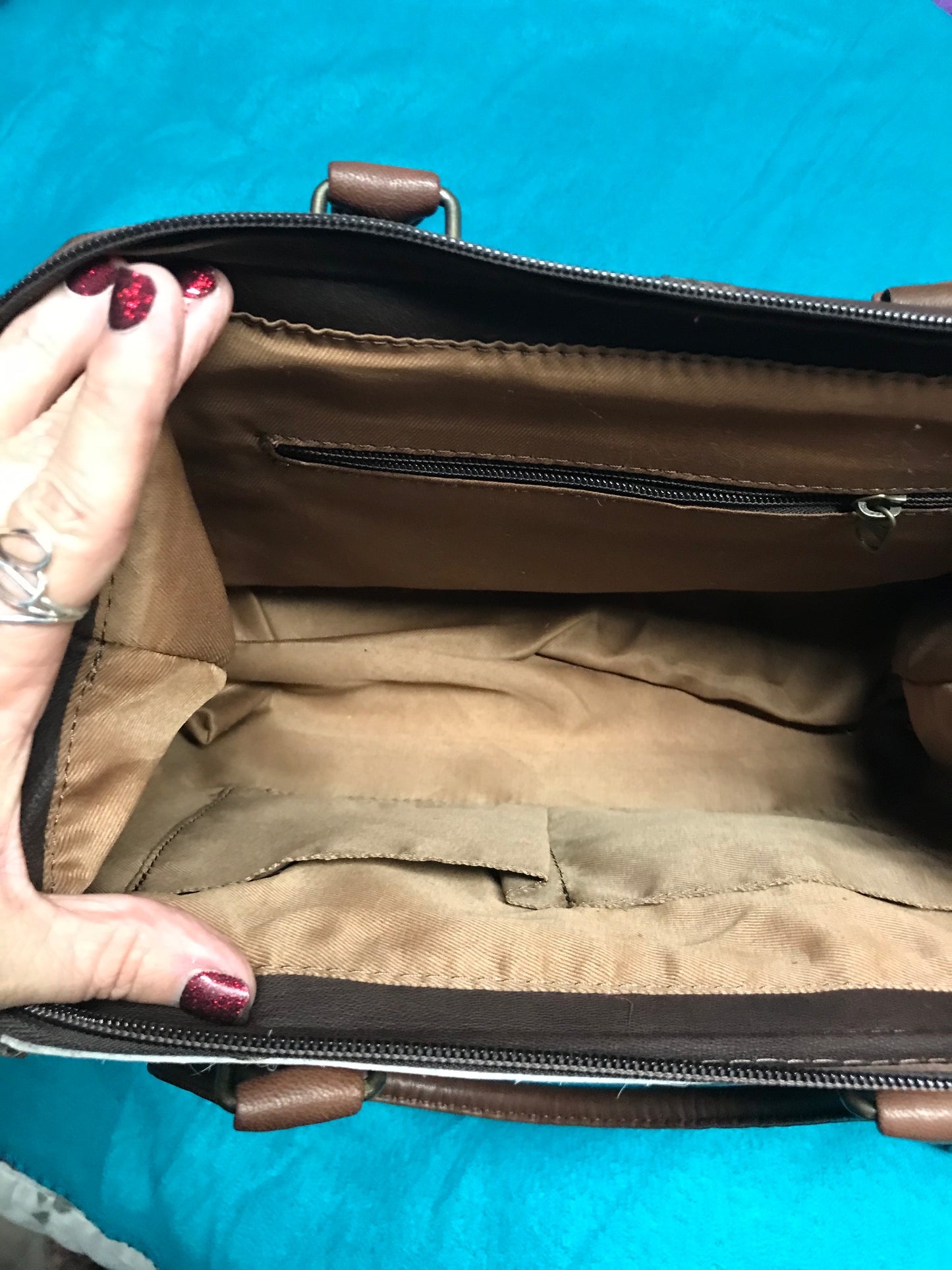 Brown Leather purse with brown and white cowhide