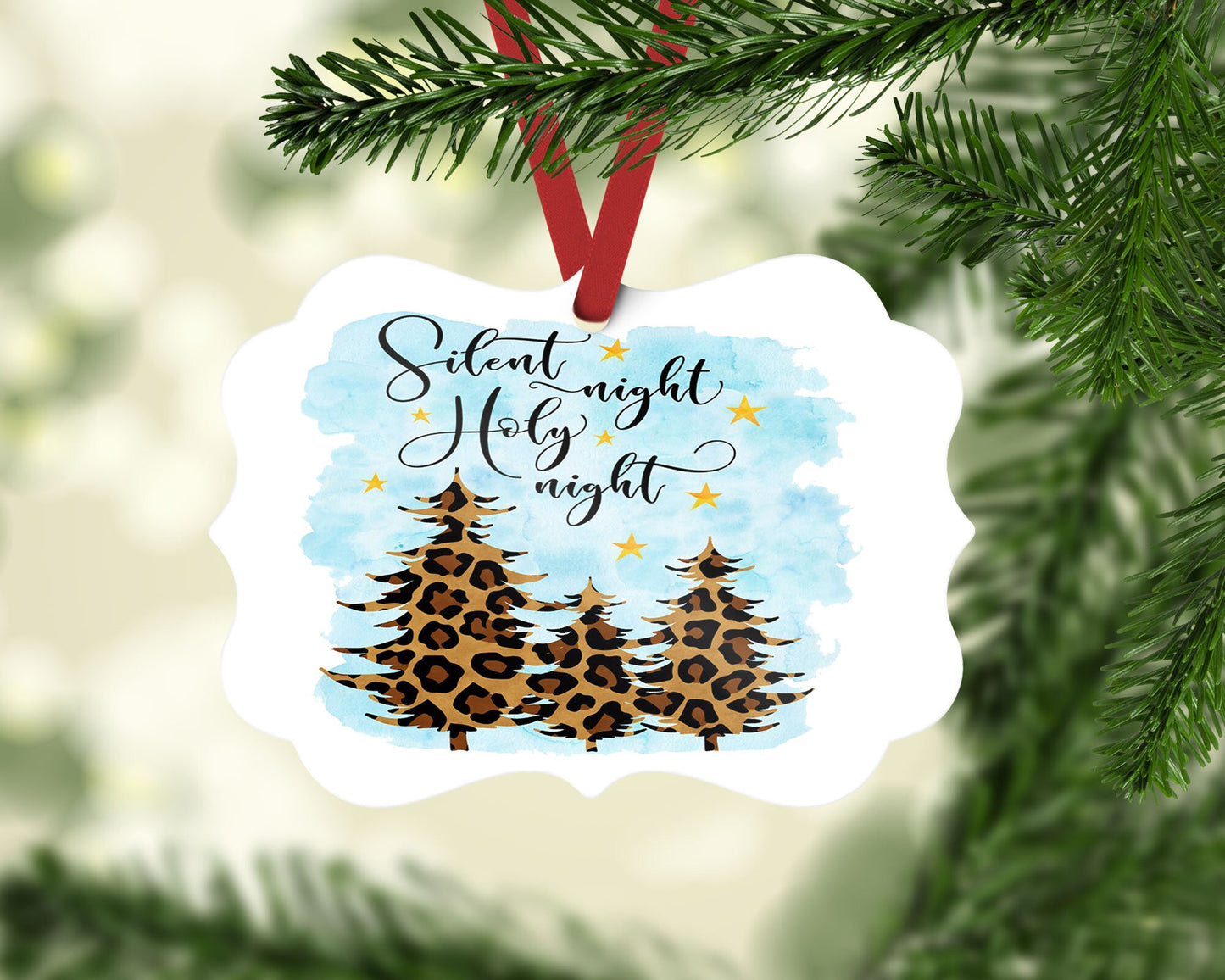 Buffalo plaid trees/leopard/Silent Night/Personalized Christmas ornament/boho/gift under 20/ornament for her/secret santa/custom ornament