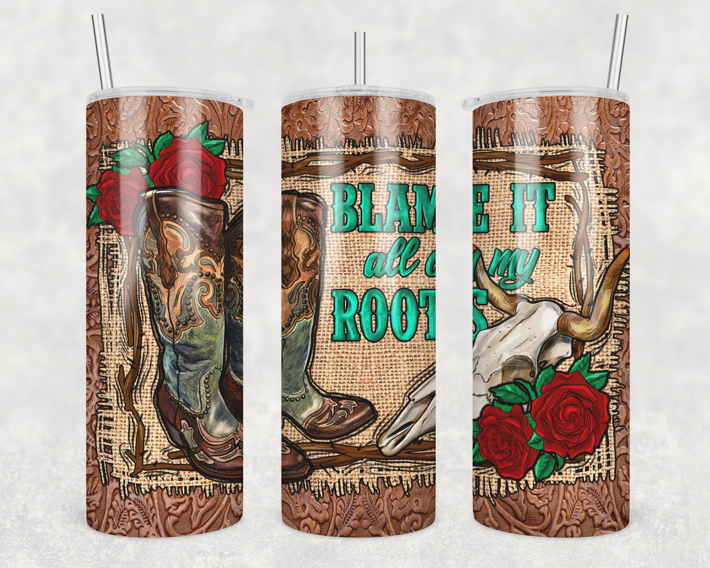 Blame it on my roots 20 oz travel tumbler, Country western 20 oz travel tumbler, hot or cold 20 oz tumbler