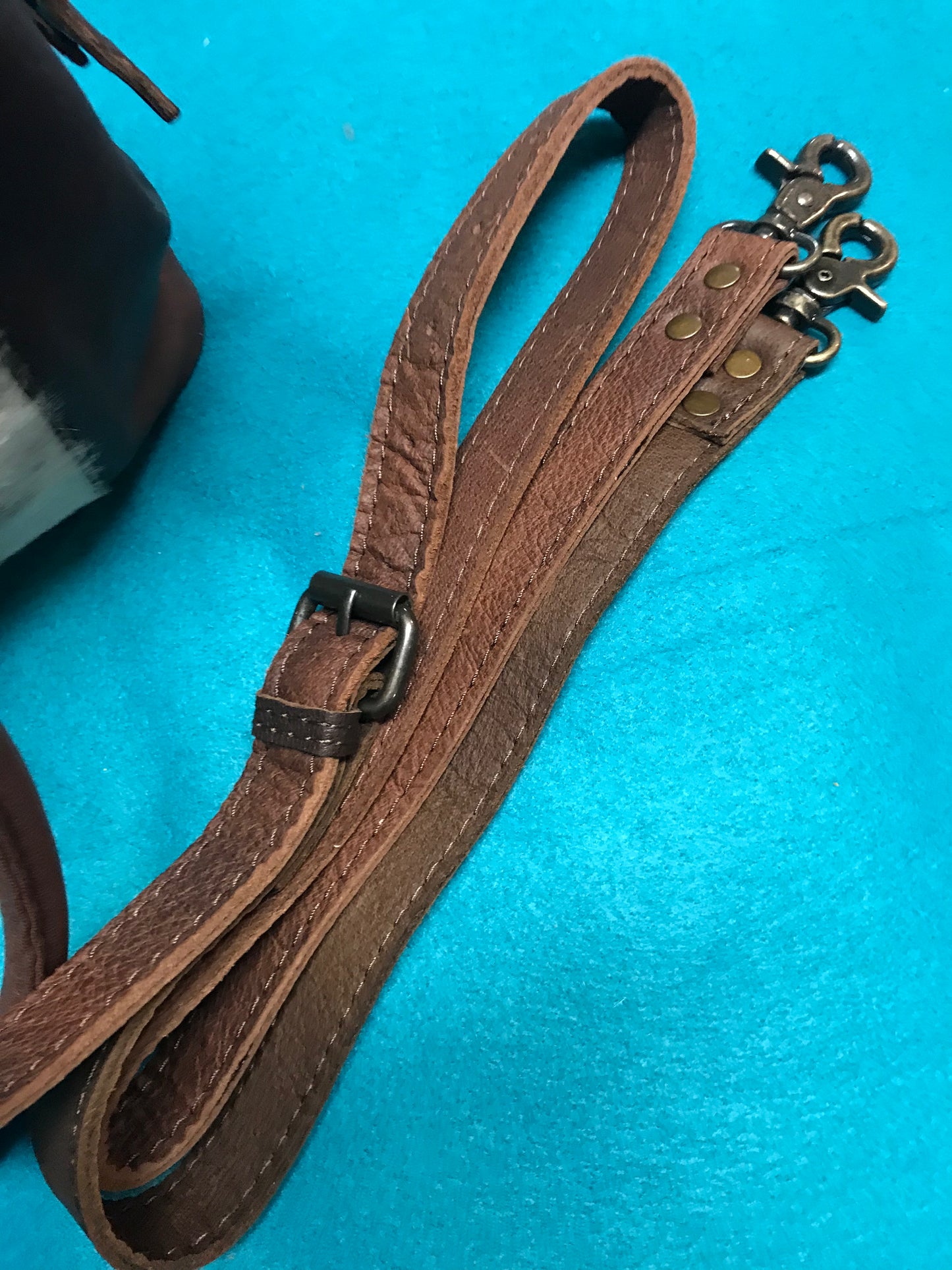 Brown Leather purse with brown and white cowhide