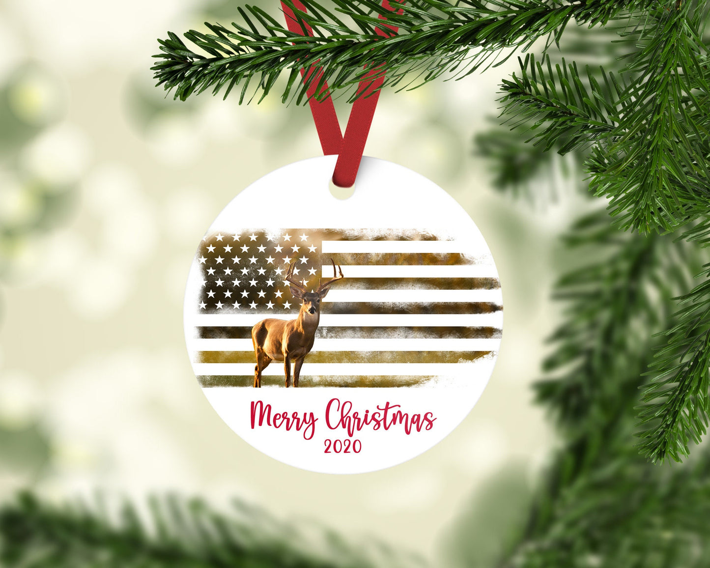 Deer American Flag ornament/Personalized ornament/Custom ornament/man gift/Buck/American Flag/Secret Santa gift/friend gift/neighbor gift