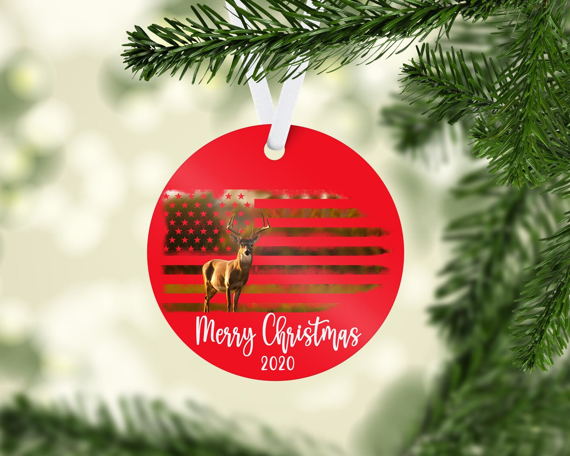 Deer American Flag ornament/Personalized ornament/Custom ornament/man gift/Buck/American Flag/Secret Santa gift/friend gift/neighbor gift