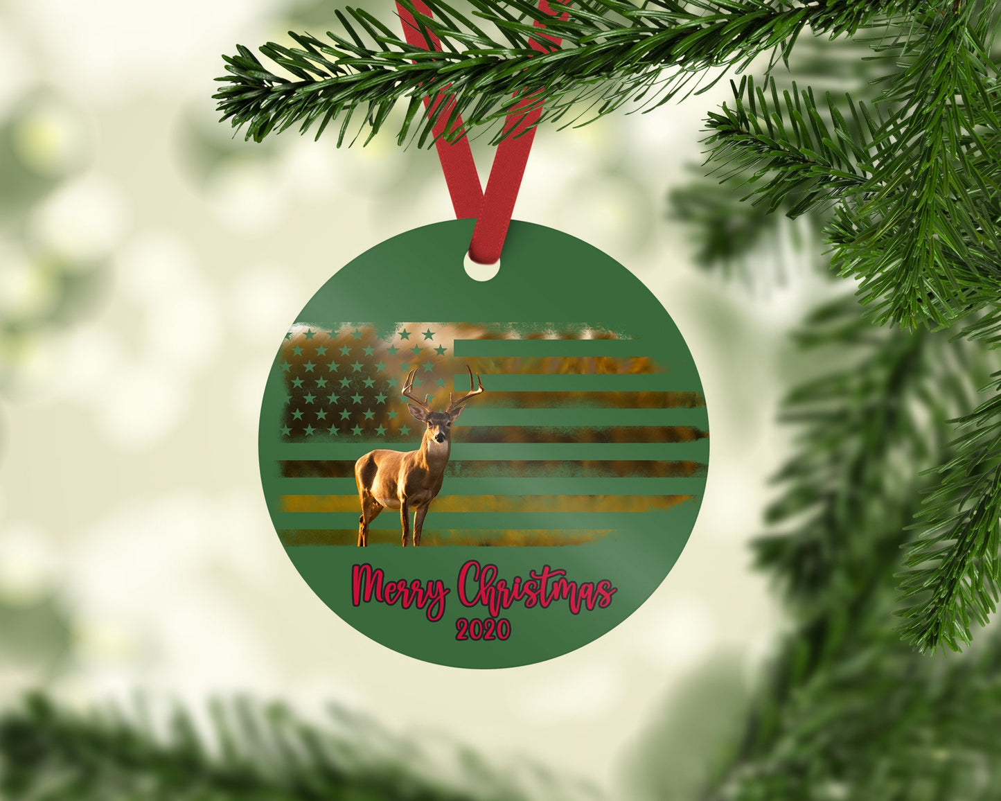 Deer American Flag ornament/Personalized ornament/Custom ornament/man gift/Buck/American Flag/Secret Santa gift/friend gift/neighbor gift