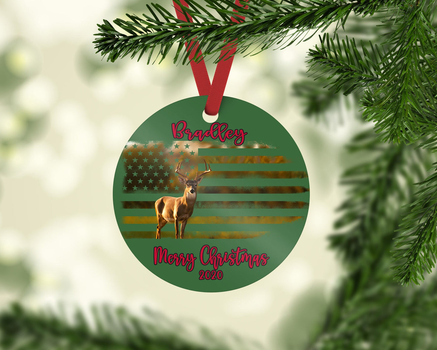 Deer American Flag ornament/Personalized ornament/Custom ornament/man gift/Buck/American Flag/Secret Santa gift/friend gift/neighbor gift