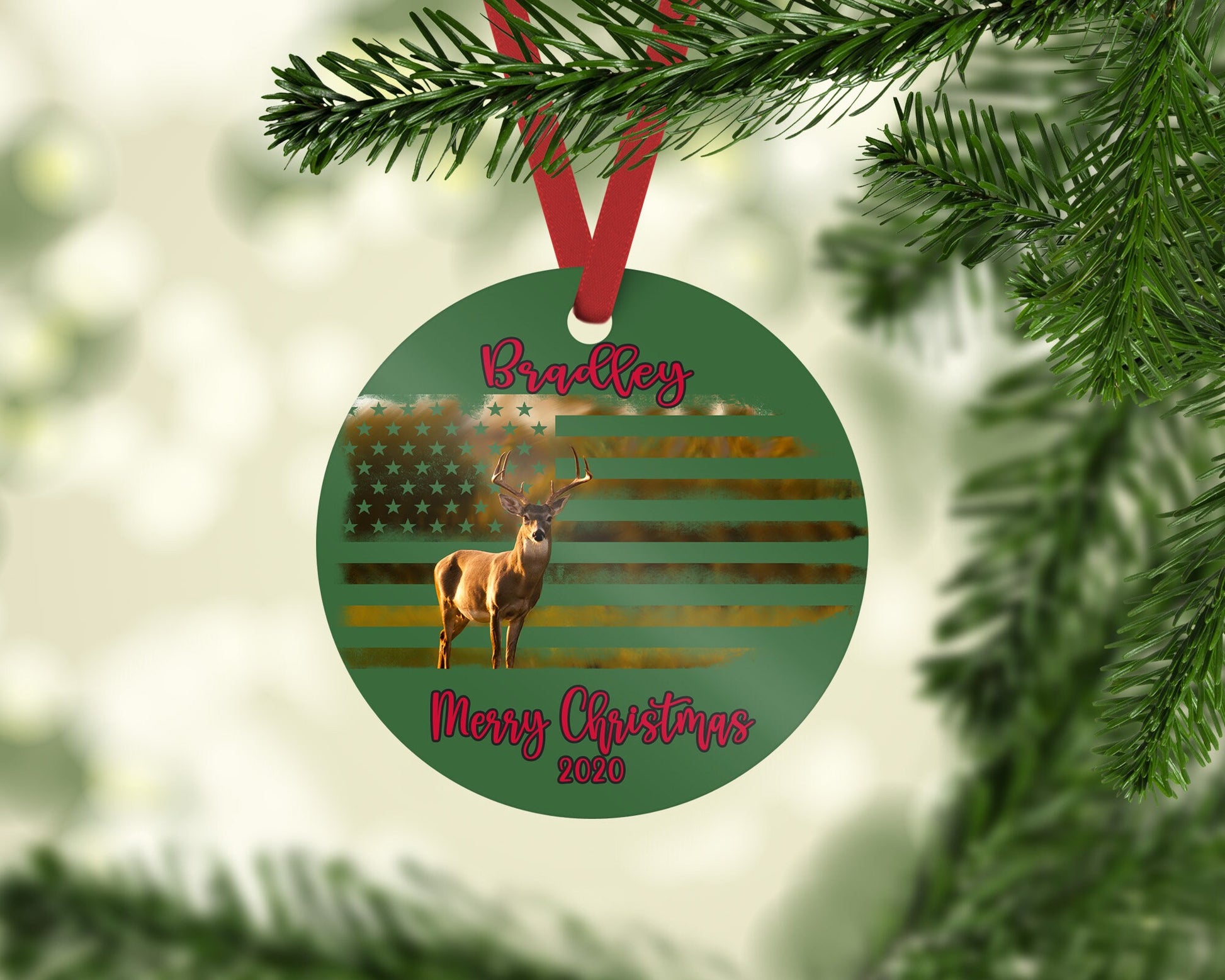 Deer American Flag ornament/Personalized ornament/Custom ornament/man gift/Buck/American Flag/Secret Santa gift/friend gift/neighbor gift