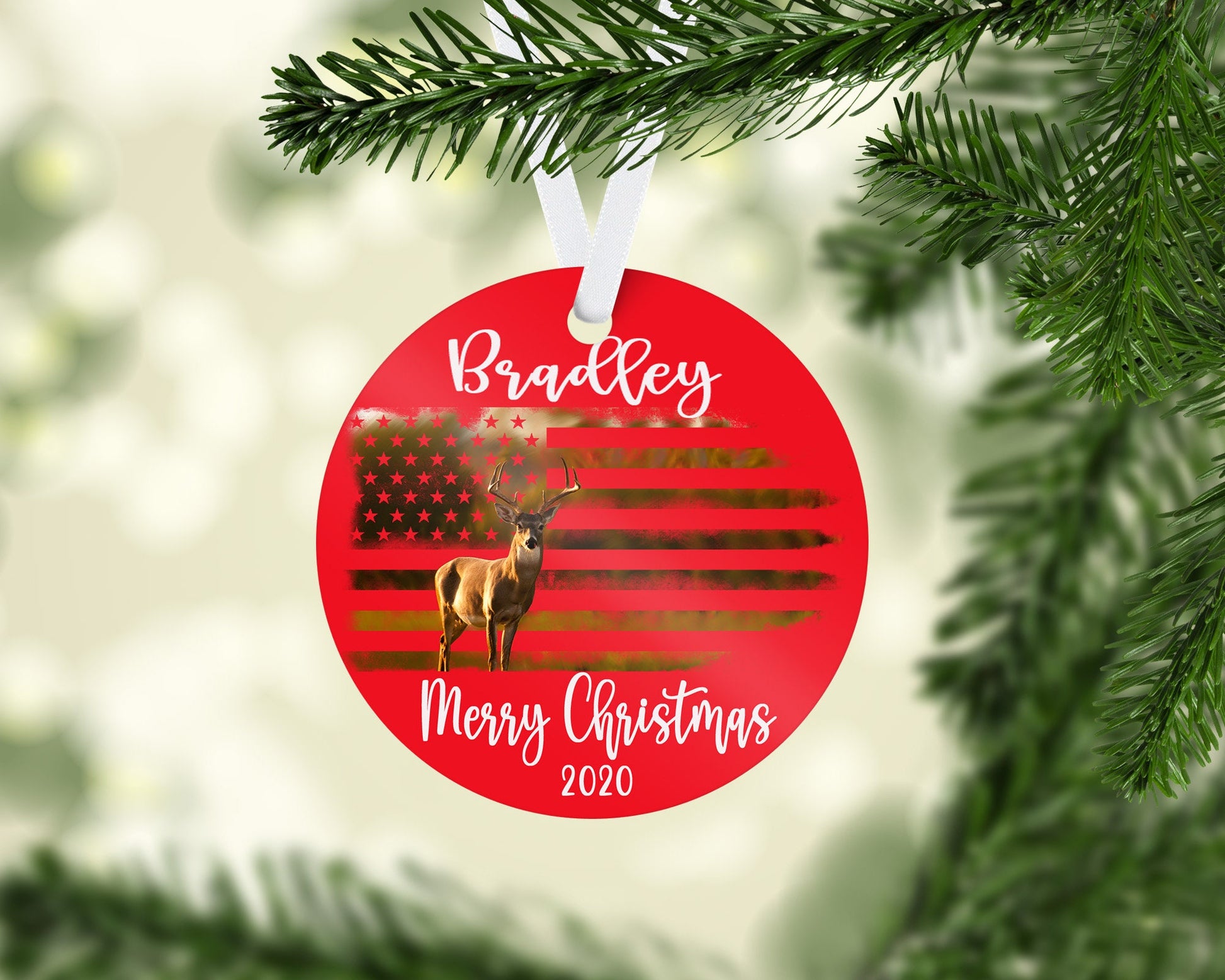 Deer American Flag ornament/Personalized ornament/Custom ornament/man gift/Buck/American Flag/Secret Santa gift/friend gift/neighbor gift