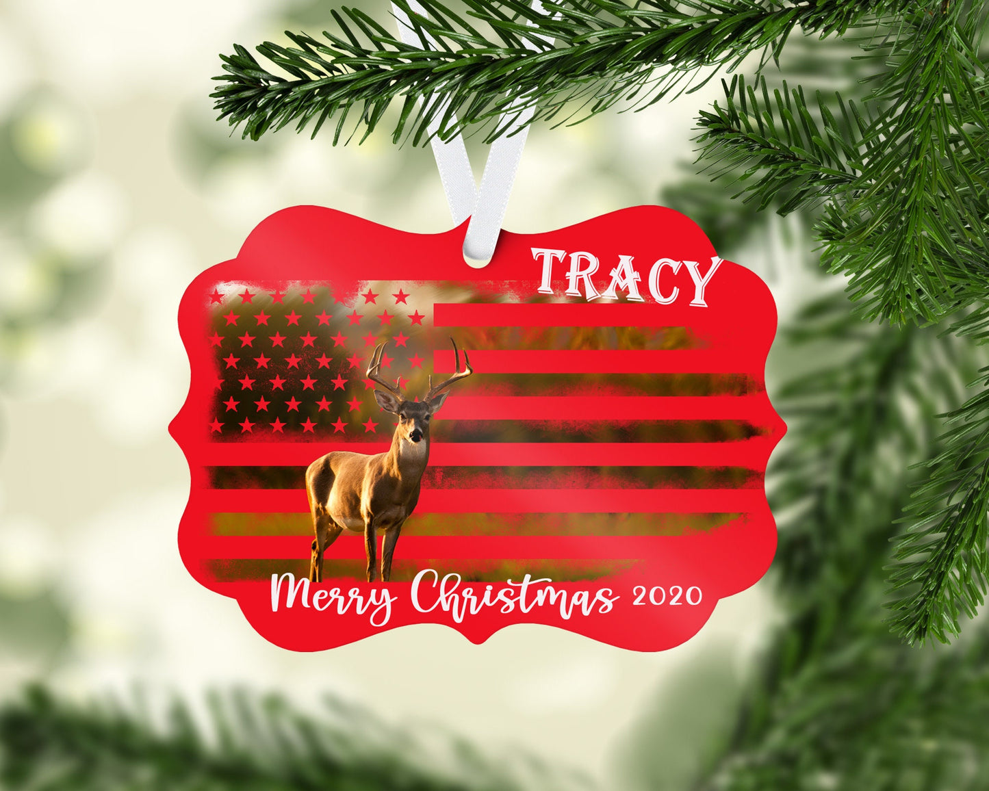 Deer American Flag ornament/Personalized ornament/Custom ornament/man gift/Buck/American Flag/Secret Santa gift/friend gift/neighbor gift