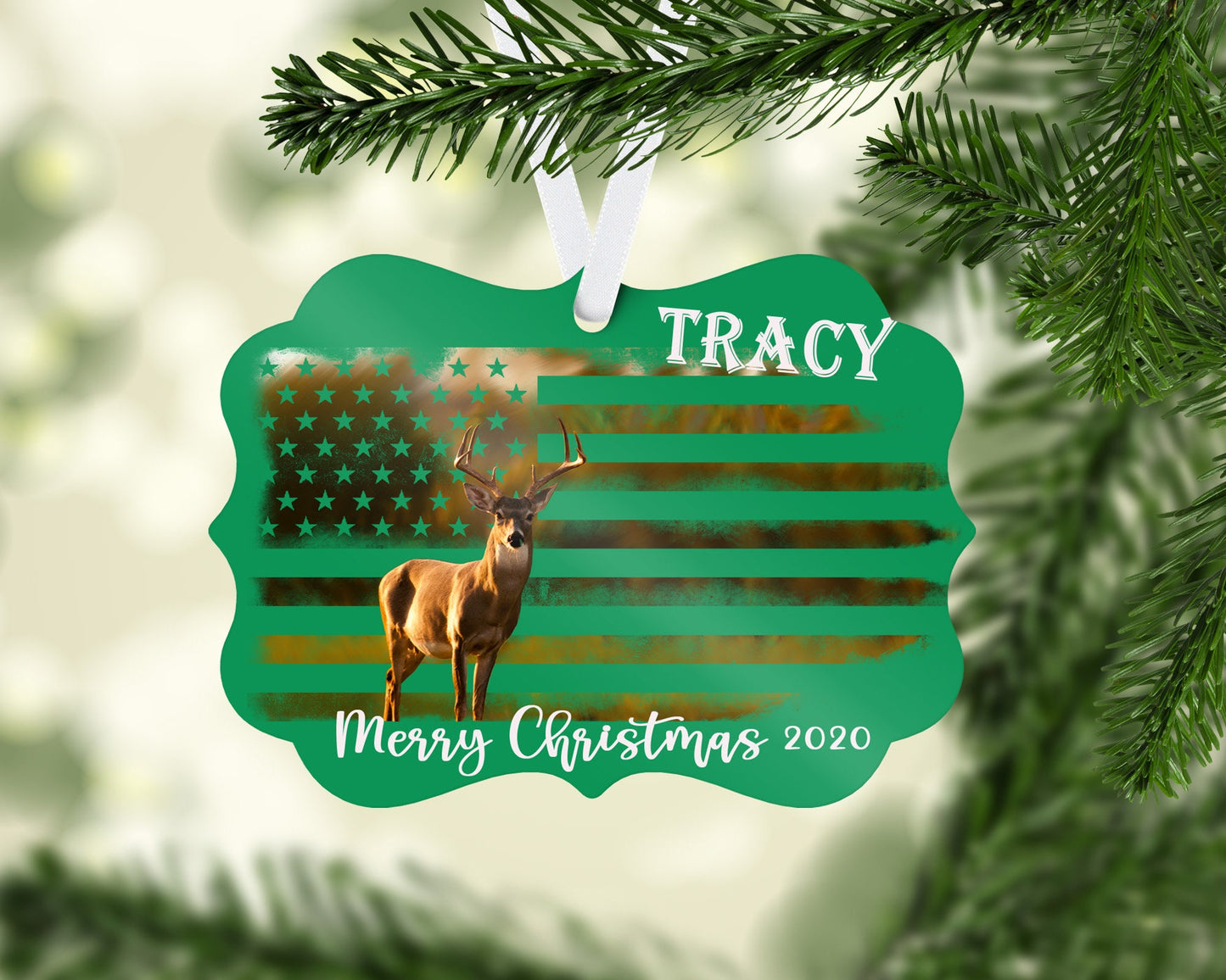 Deer American Flag ornament/Personalized ornament/Custom ornament/man gift/Buck/American Flag/Secret Santa gift/friend gift/neighbor gift