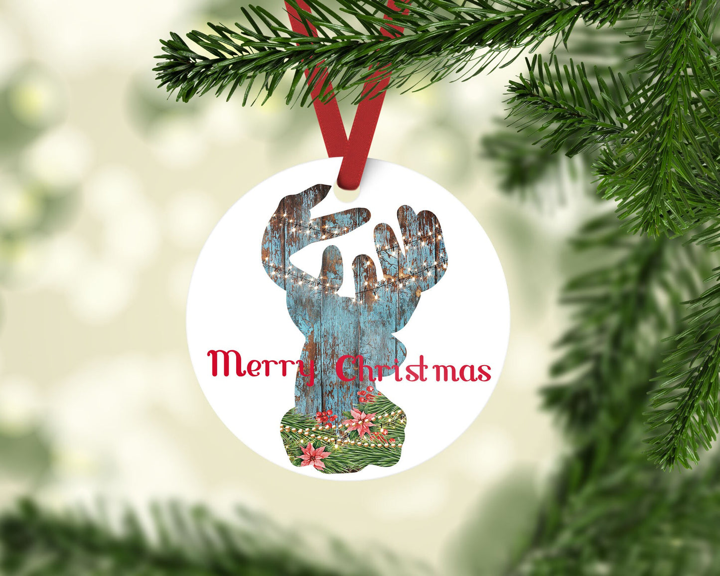 Rustic deer w Christmas lights/Rustic ornament/Deer ornament/Christmas ornament/Personalized/Gift under 20/Secret Santa/Neighbor gift