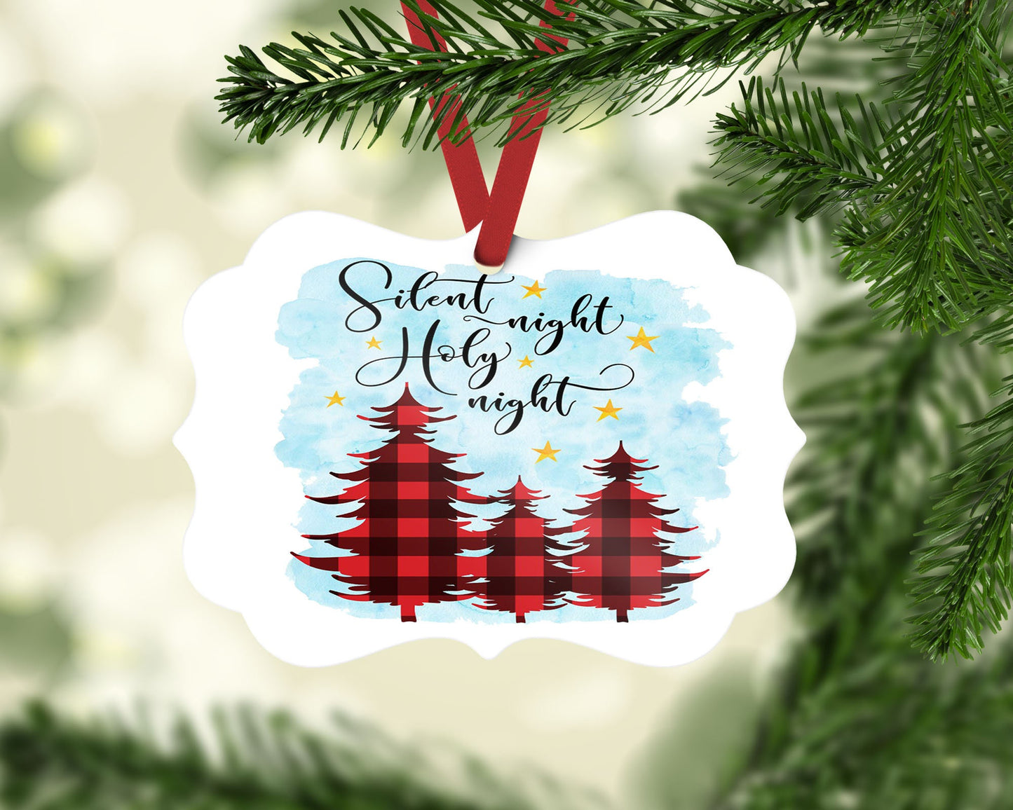 Buffalo plaid trees/leopard/Silent Night/Personalized Christmas ornament/boho/gift under 20/ornament for her/secret santa/custom ornament