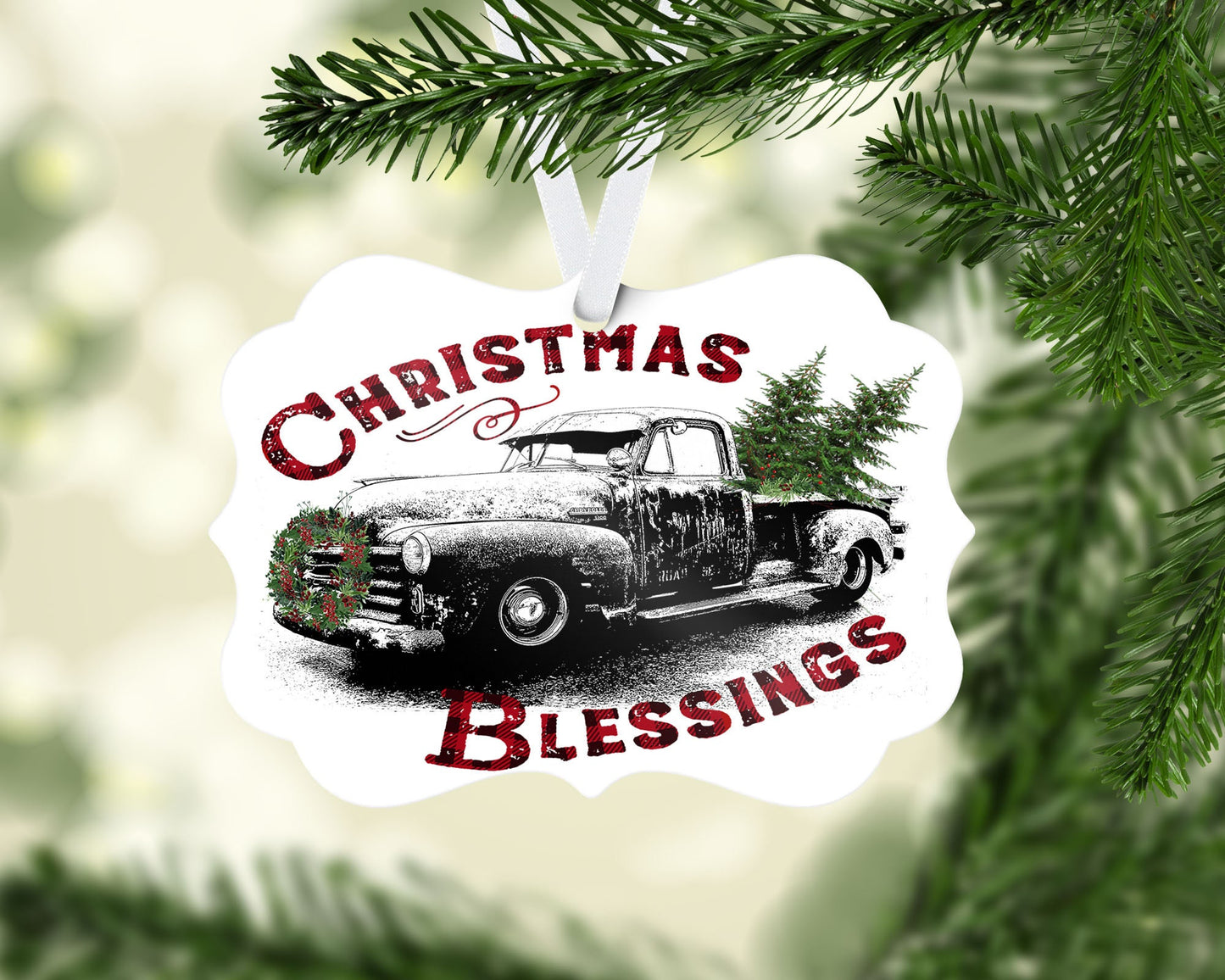 Christmas Blessings Farm truck w/trees/Rustic truck/old truck with Christmas trees/Farmhouse ornament/Personalized ornament/Family treasure