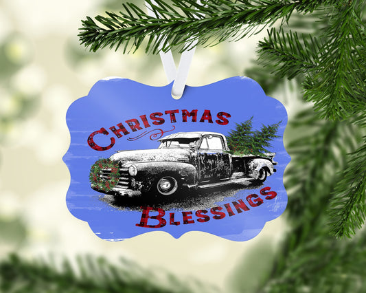 Christmas Blessings Farm truck w/trees/Rustic truck/old truck with Christmas trees/Farmhouse ornament/Personalized ornament/Family treasure
