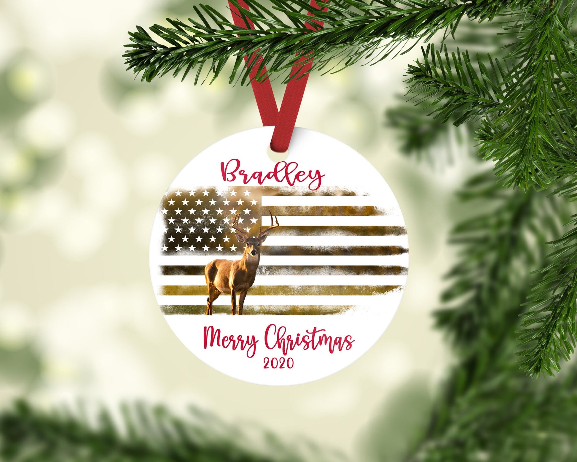 Deer American Flag ornament/Personalized ornament/Custom ornament/man gift/Buck/American Flag/Secret Santa gift/friend gift/neighbor gift