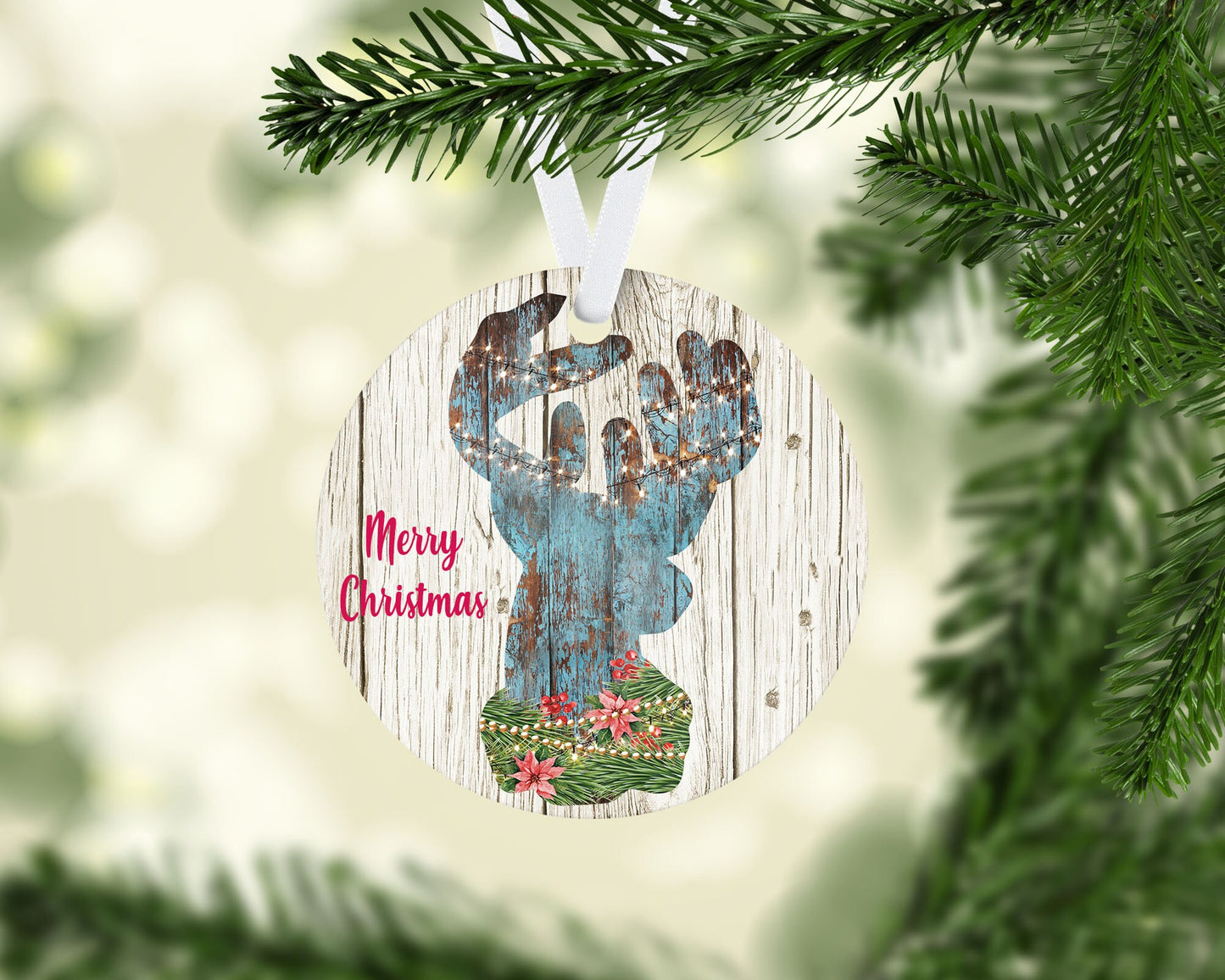 Rustic deer w Christmas lights/Rustic ornament/Deer ornament/Christmas ornament/Personalized/Gift under 20/Secret Santa/Neighbor gift