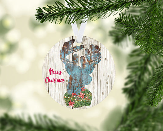 Rustic deer w Christmas lights/Rustic ornament/Deer ornament/Christmas ornament/Personalized/Gift under 20/Secret Santa/Neighbor gift