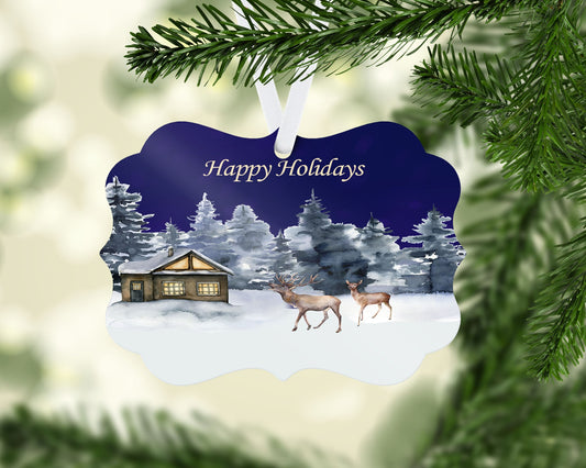 Personalized Christmas ornament/Deer/Snow ornament/Happy holidays/Country/Rustic/Family ornament/keepsake ornament/Family/Deer hunters
