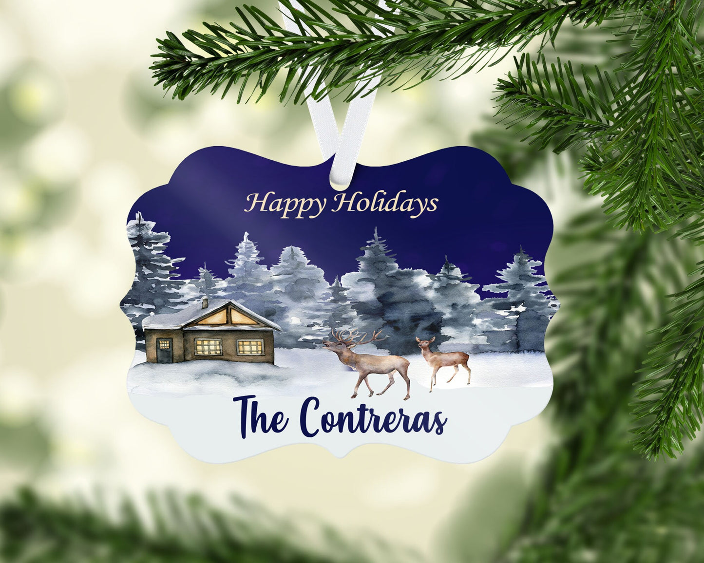 Personalized Christmas ornament/Deer/Snow ornament/Happy holidays/Country/Rustic/Family ornament/keepsake ornament/Family/Deer hunters