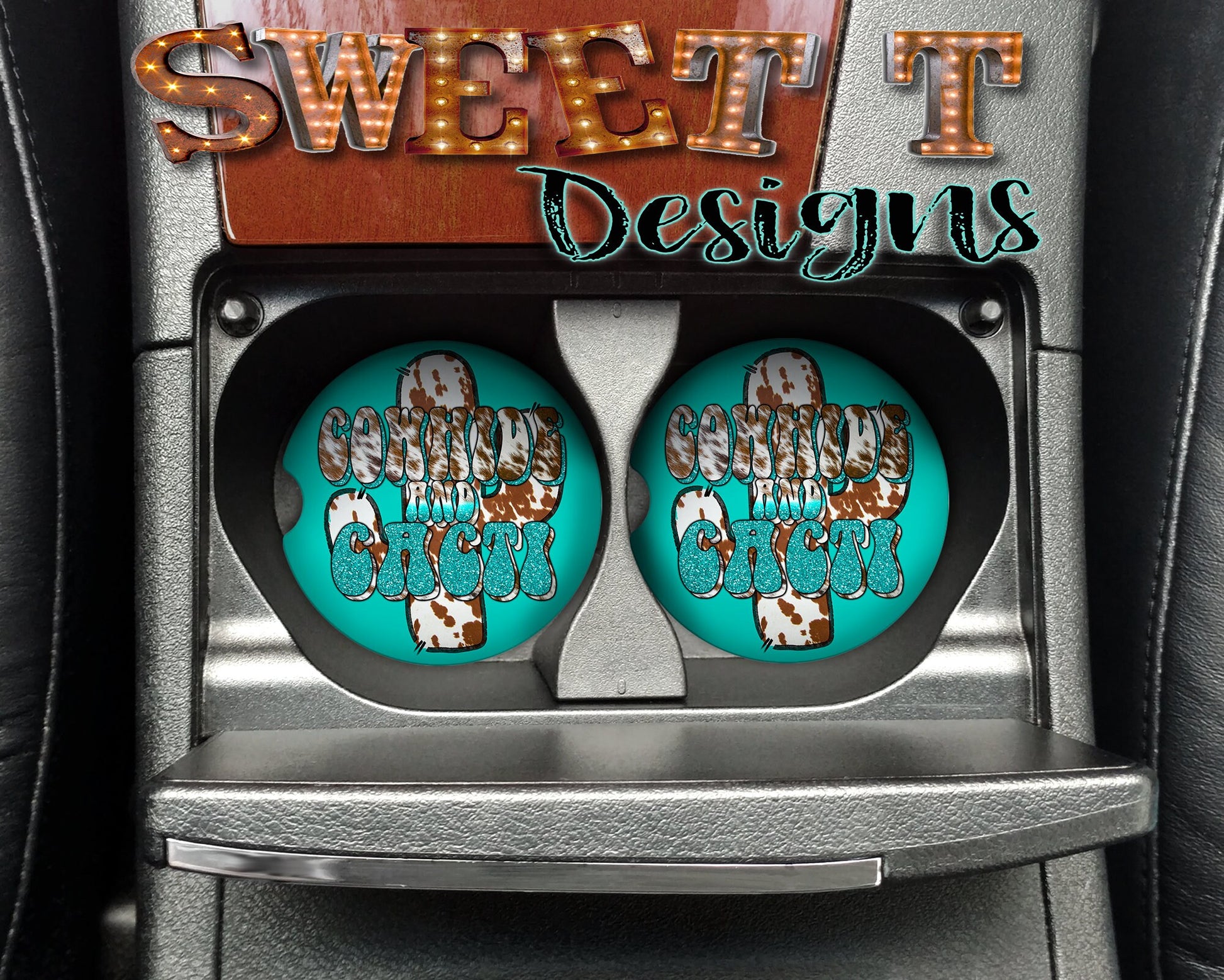 Cowhide and Cacti car coasters/Cowhide lovers/Cow lovers/Cactus lovers/Mothers Day gift/Gift for her/Mom gift/New car décor/