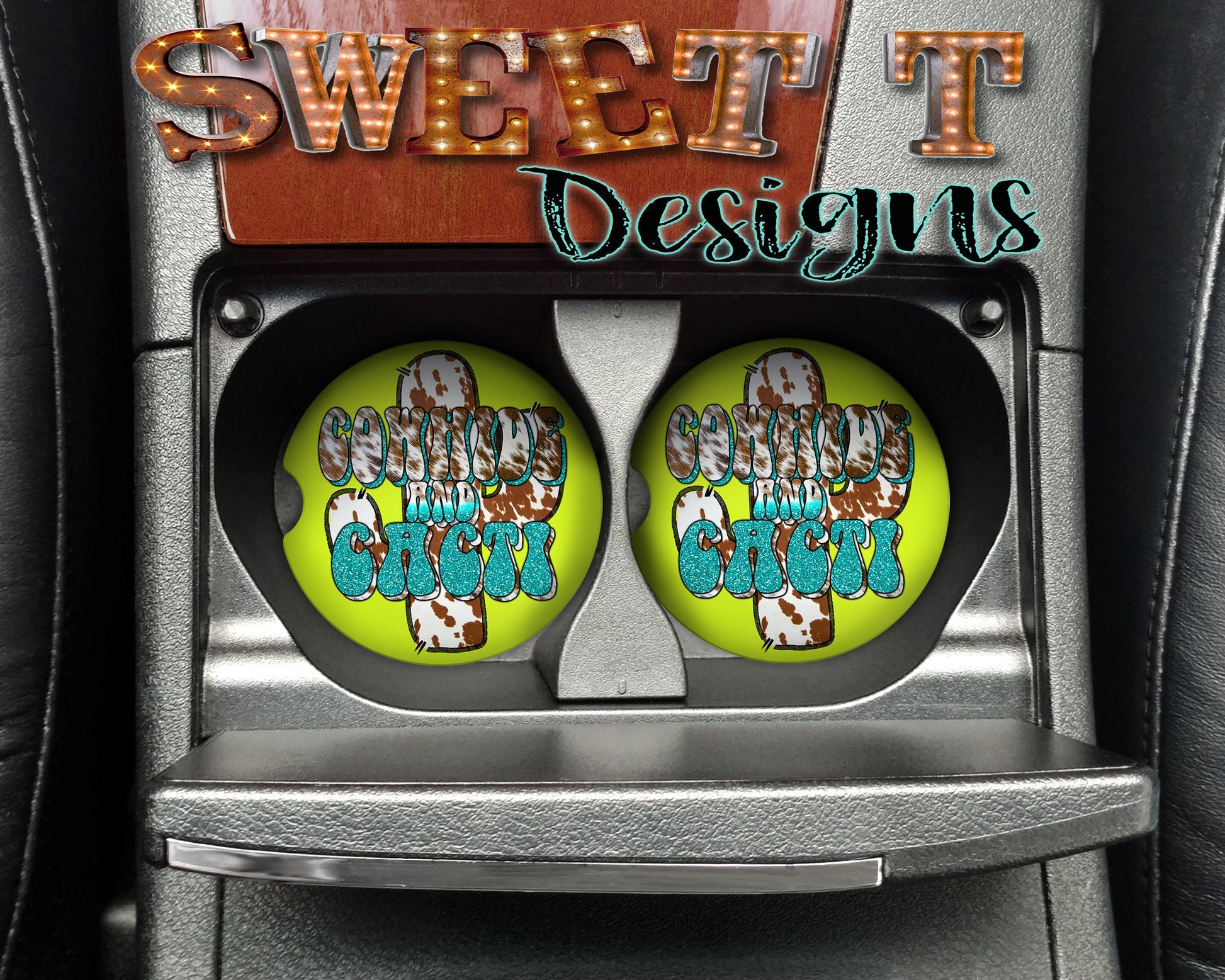 Cowhide and Cacti car coasters/Cowhide lovers/Cow lovers/Cactus lovers/Mothers Day gift/Gift for her/Mom gift/New car décor/