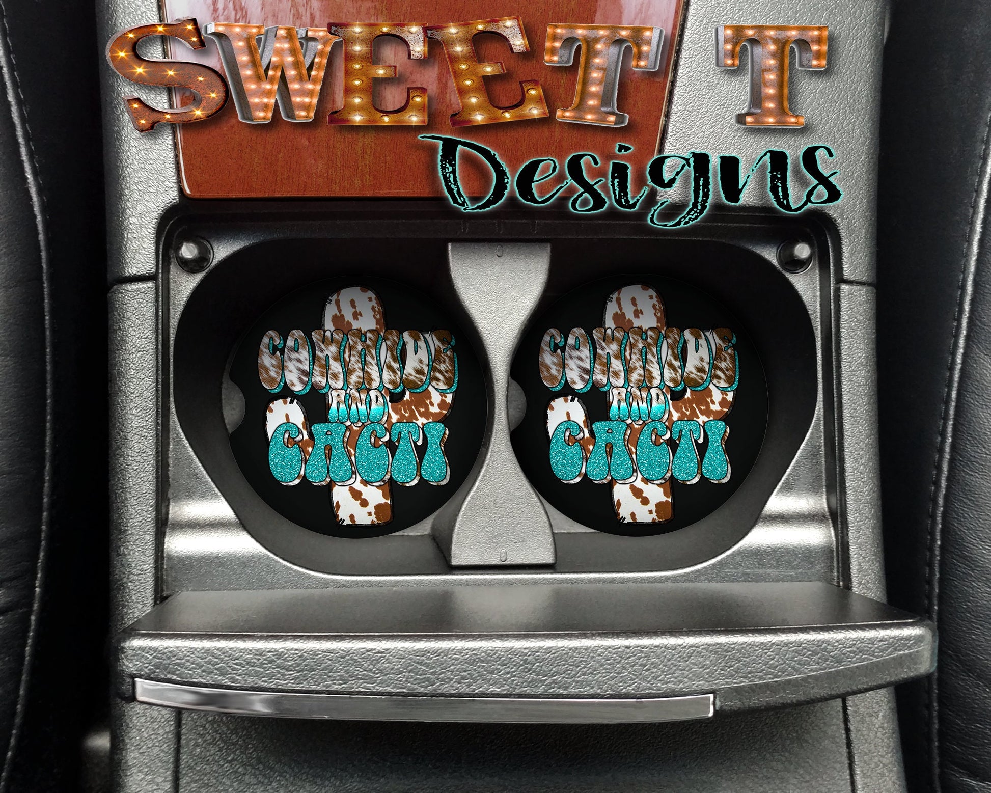 Cowhide and Cacti car coasters/Cowhide lovers/Cow lovers/Cactus lovers/Mothers Day gift/Gift for her/Mom gift/New car décor/