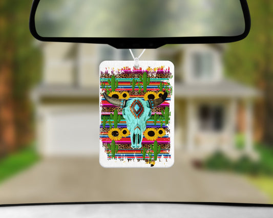 Cow head cactus sunflower serape air freshener/Serape/Sunflower/Cow head/Western/Boho/Cactus Cow head air freshener/car decor/new car deocr