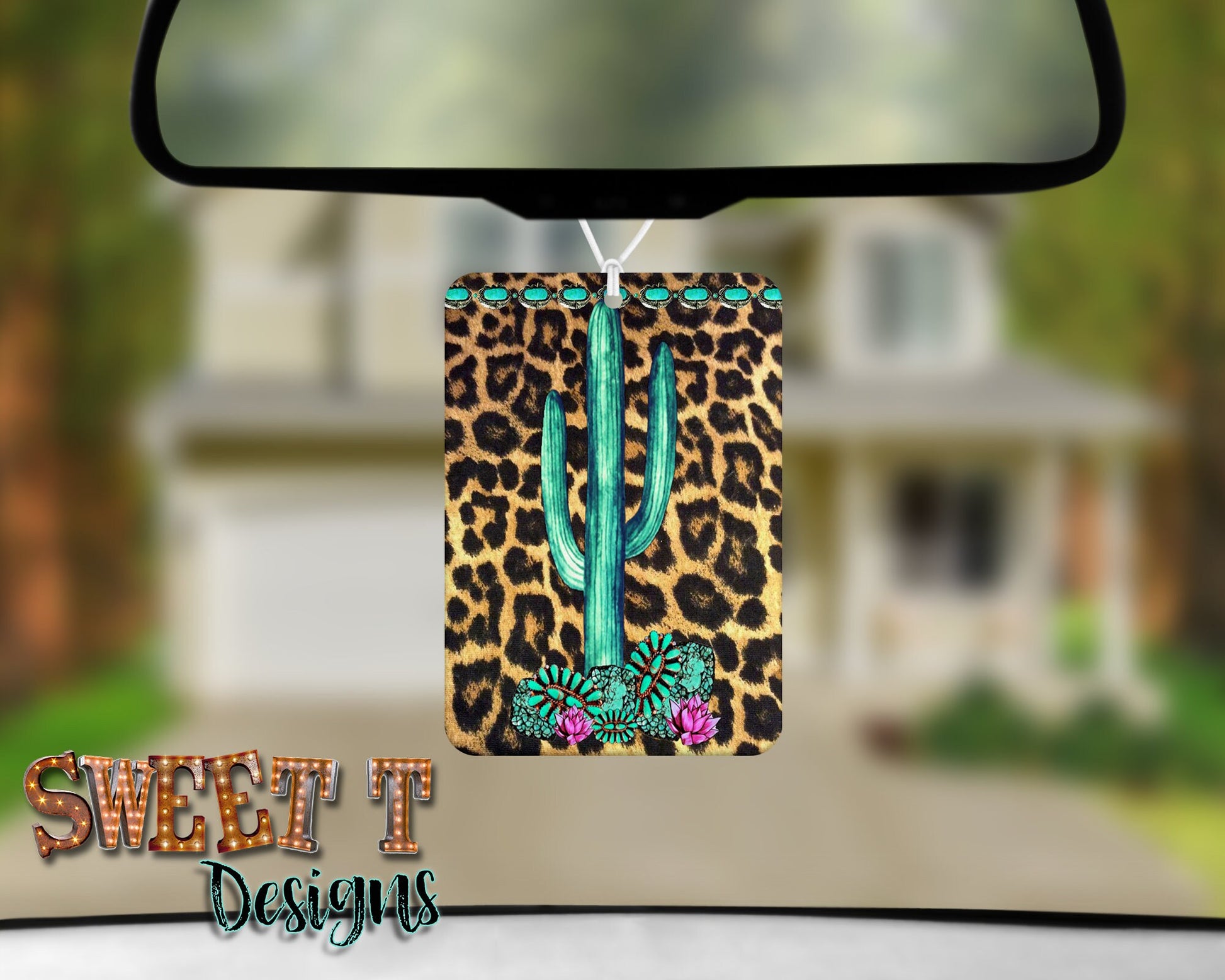 Cactus Turquoise Gem Leopard air freshener/Cactus Air Freshener/Leopard/Cactus/Turquoise/Gems/Gift for Mom/Mothers day gift/new car deocr