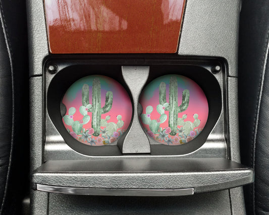 Watercolor Cactus Car Coasters/Cactus Car Coasters/Cactus car decor/Mothers day Gift/Gift for her/Cactus lovers/New car decor/