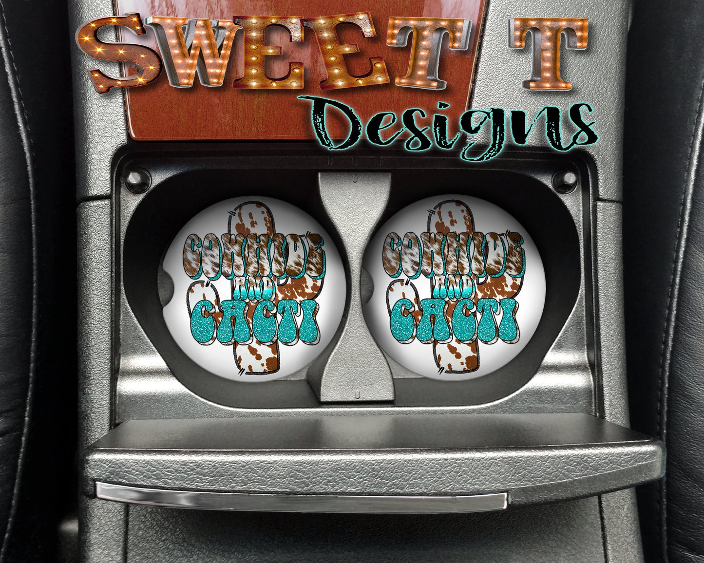 Cowhide and Cacti car coasters/Cowhide lovers/Cow lovers/Cactus lovers/Mothers Day gift/Gift for her/Mom gift/New car décor/