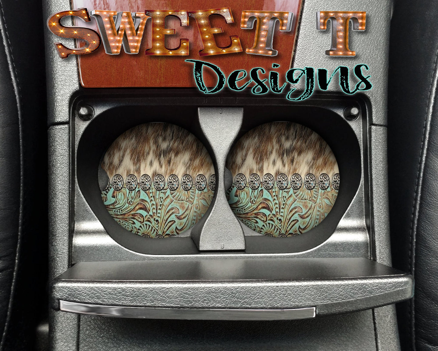 Cowhide with Teal leather/Cowhide lovers/Cow lovers/Teal/Leather/Mothers Day Gift/Mom gift/New Car décor/car coasters/coasters for car