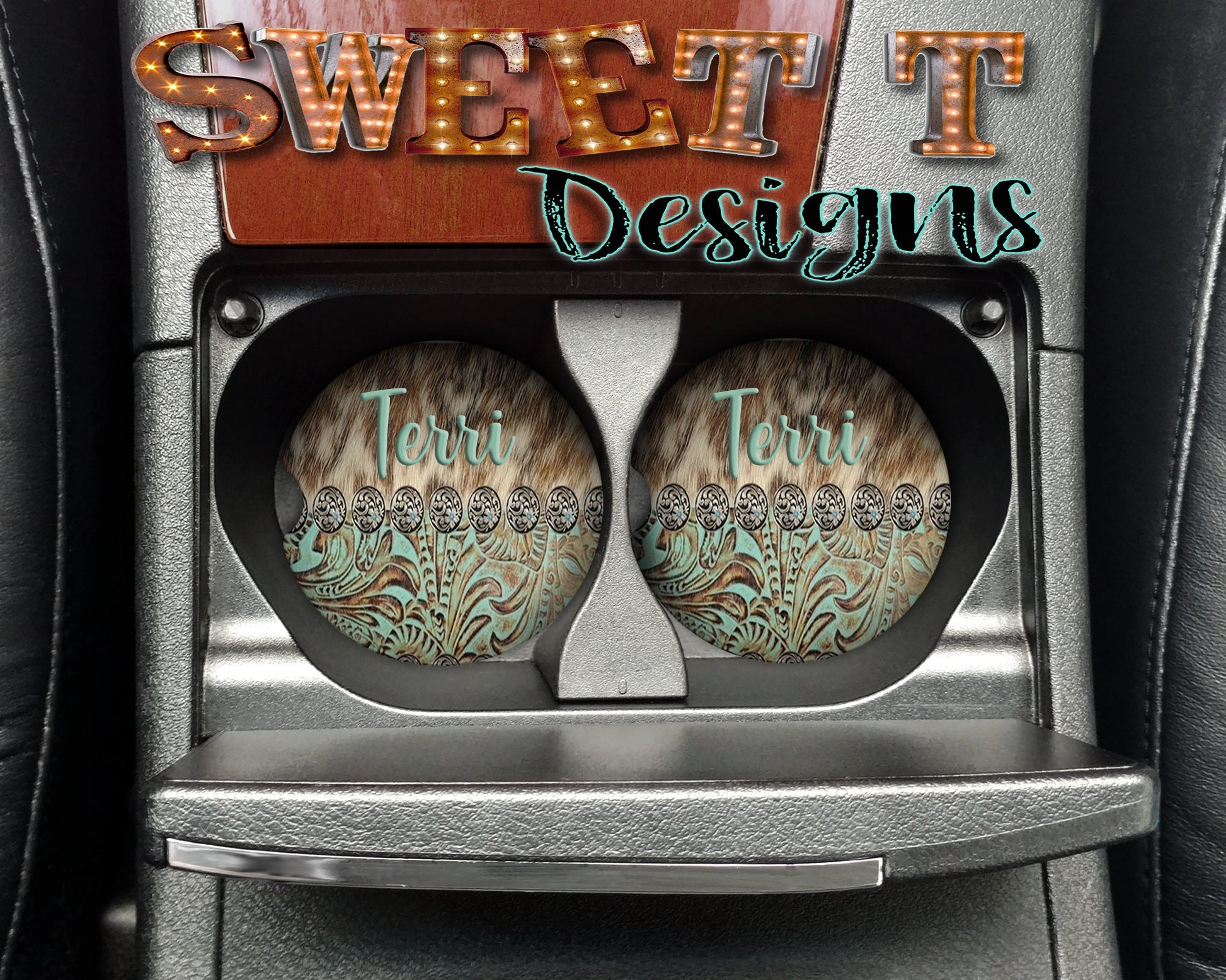 Cowhide with Teal leather/Cowhide lovers/Cow lovers/Teal/Leather/Mothers Day Gift/Mom gift/New Car décor/car coasters/coasters for car