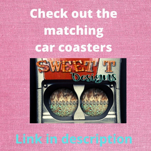 Brown white cow hide w/teal leather air freshener/Western/Cowgirl/Cowlover/Leather lover/Mom gift/Gift for her/best friend gift/personalized