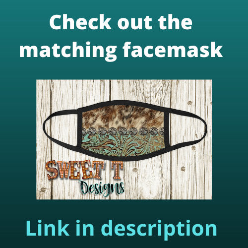 Brown white cow hide w/teal leather air freshener/Western/Cowgirl/Cowlover/Leather lover/Mom gift/Gift for her/best friend gift/personalized