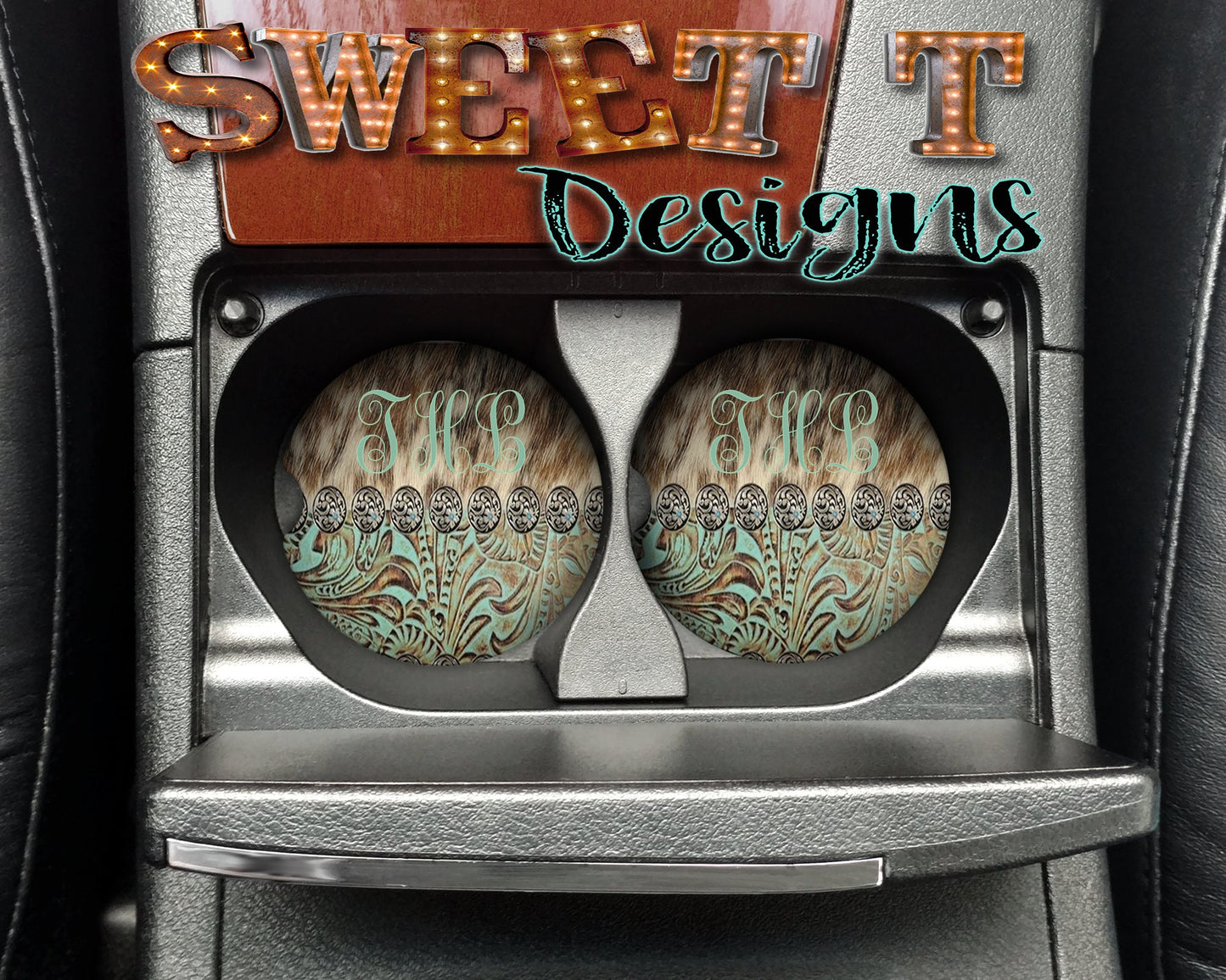 Cowhide with Teal leather/Cowhide lovers/Cow lovers/Teal/Leather/Mothers Day Gift/Mom gift/New Car décor/car coasters/coasters for car