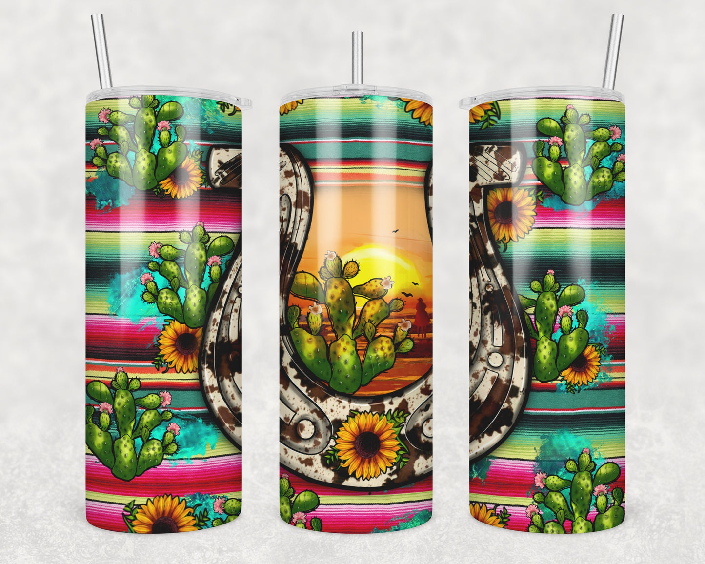 Cowhide horseshoe serape/cactus/cowhide/serape/20 oz travel mug/20 oz cup/gift under 30/secret santa gift/gift for her/best friend gift