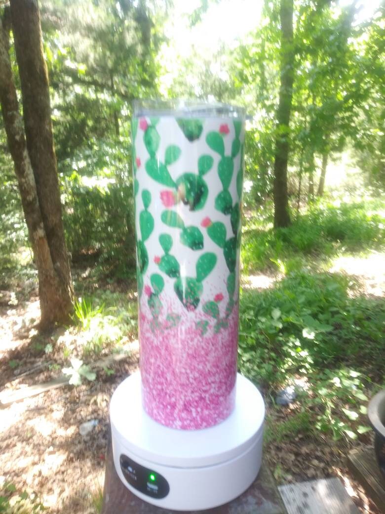 Cactus Pink Glitter 20 oz travel tumbler, hot/cold travel mug, Cactus lover travel tumbler