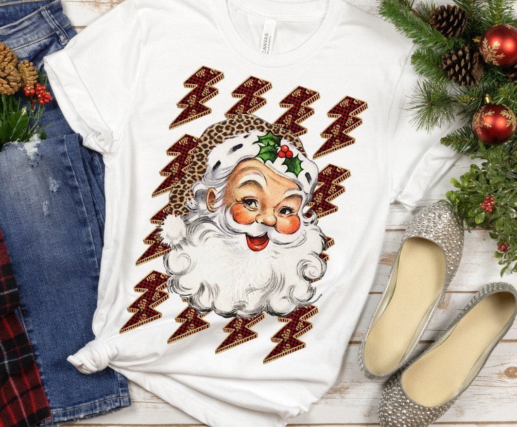 Vintage Santa Claus/Leopard/Lightning Bolt t-shirt/Christmas/ Santa/