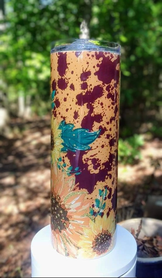 Sunflowers splattered paint/20oz tumbler/Texas made/custom tumbler/personalized tumbler/Sunflower lover travel tumbler/coffee travel tumbler