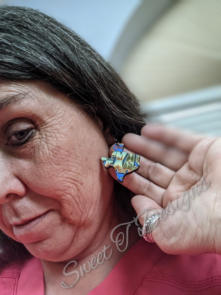 Texas Lone Star State earrings/Texas Lovers/Lone Star/Texas shape/custom/sublimation/dangle earring/jewerly/Lone star shaped/personalized