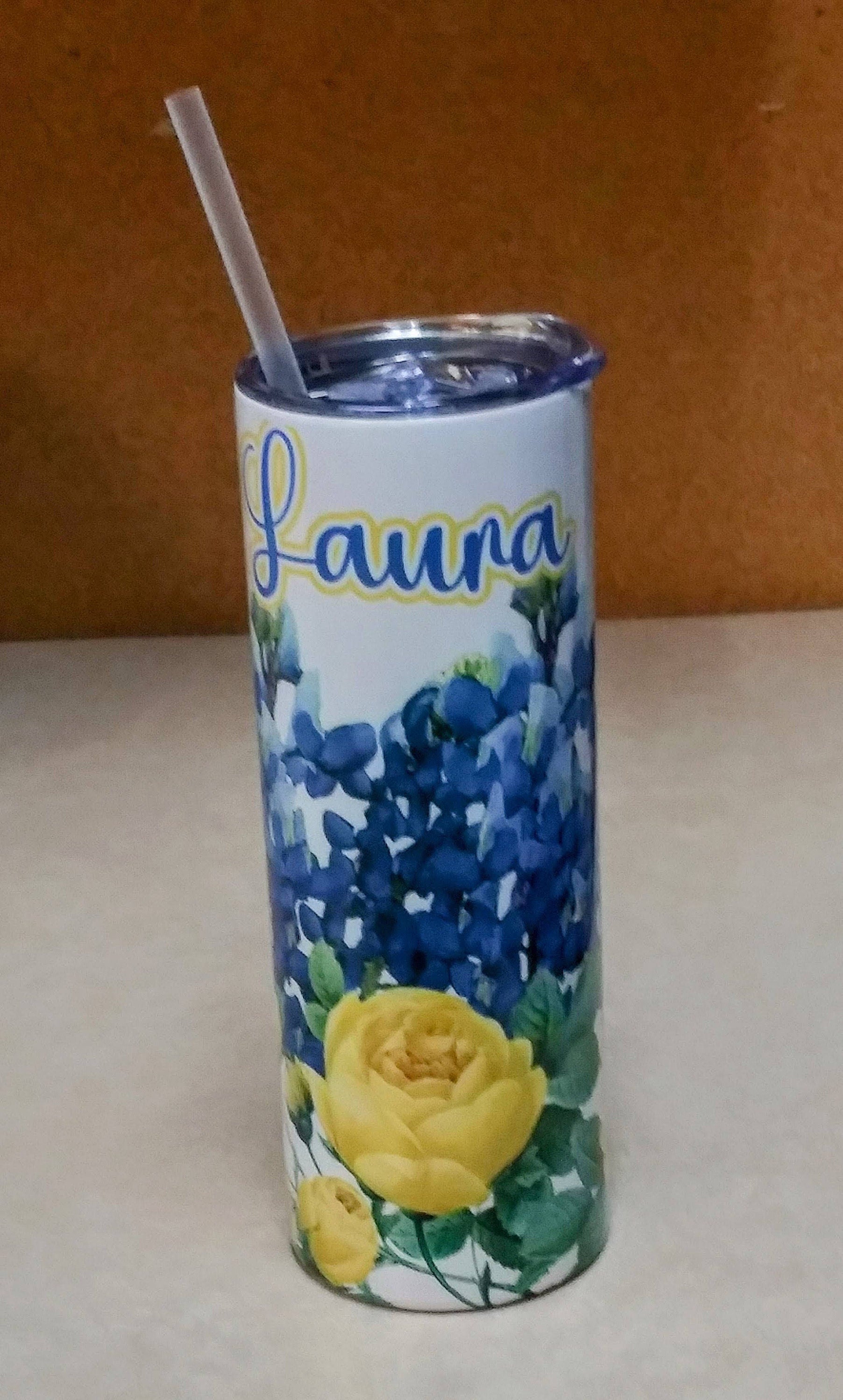 Bluebonnets and Yellow Roses, 20 oz tumbler, glitter tumblers,Texas, Texas Lovers, custom tumblers, personalized tumblers, Blue bonnets