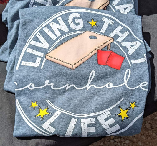 Just living that cornhole life/cornhole lovers t-shirt/gift for Dad/Cornhole game lovers t-shirt/cornhole party t-shirt/t-shirt for parties