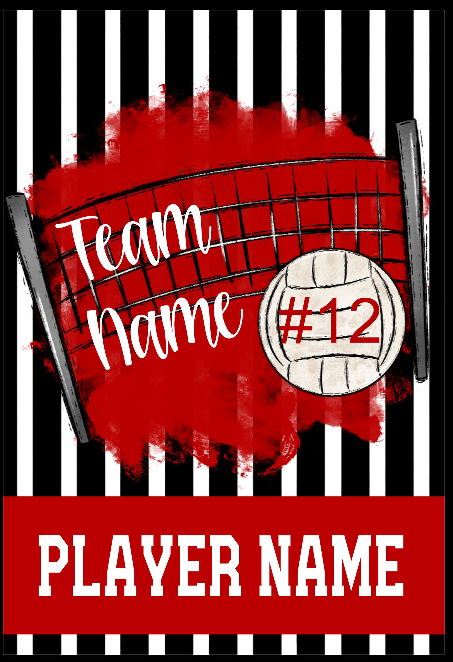 Red volleyball flag with name, team name and player number
