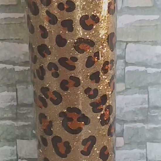 Leopard Print Glitter/Personalized/ gold glitter/20 oz /30oz/Leopard/Gold/Glitter/Gift for women/ Christmas gift/steel tumbler/14oz/12oz