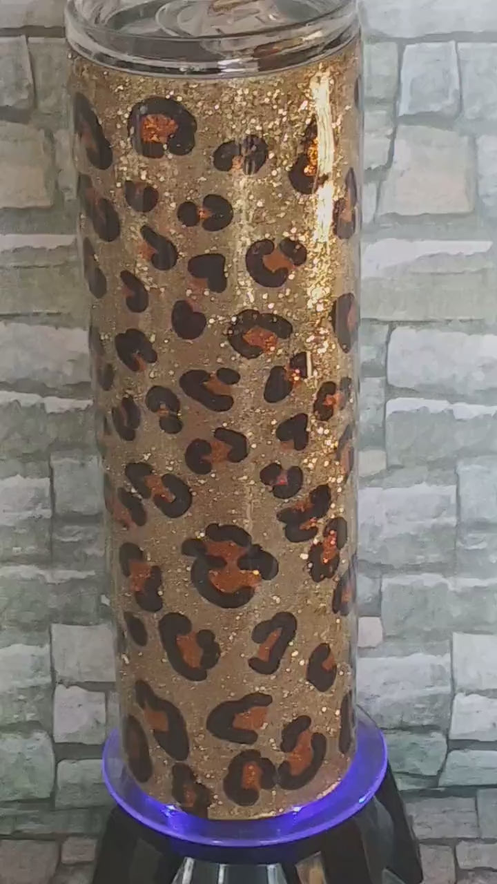 Leopard Print Glitter/Personalized/ gold glitter/20 oz /30oz/Leopard/Gold/Glitter/Gift for women/ Christmas gift/steel tumbler/14oz/12oz