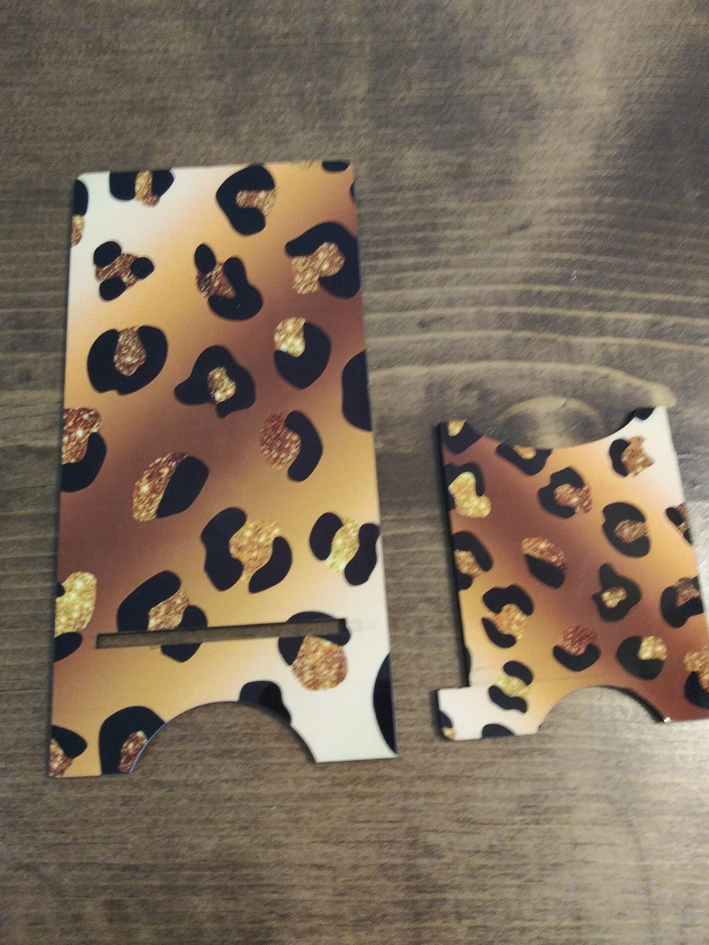 Gold Leopard Cell Phone Stand/ Custom Phone Stand/cell phone holder for desk, nightstands, counter tops/gift for teachers, mothers, friends