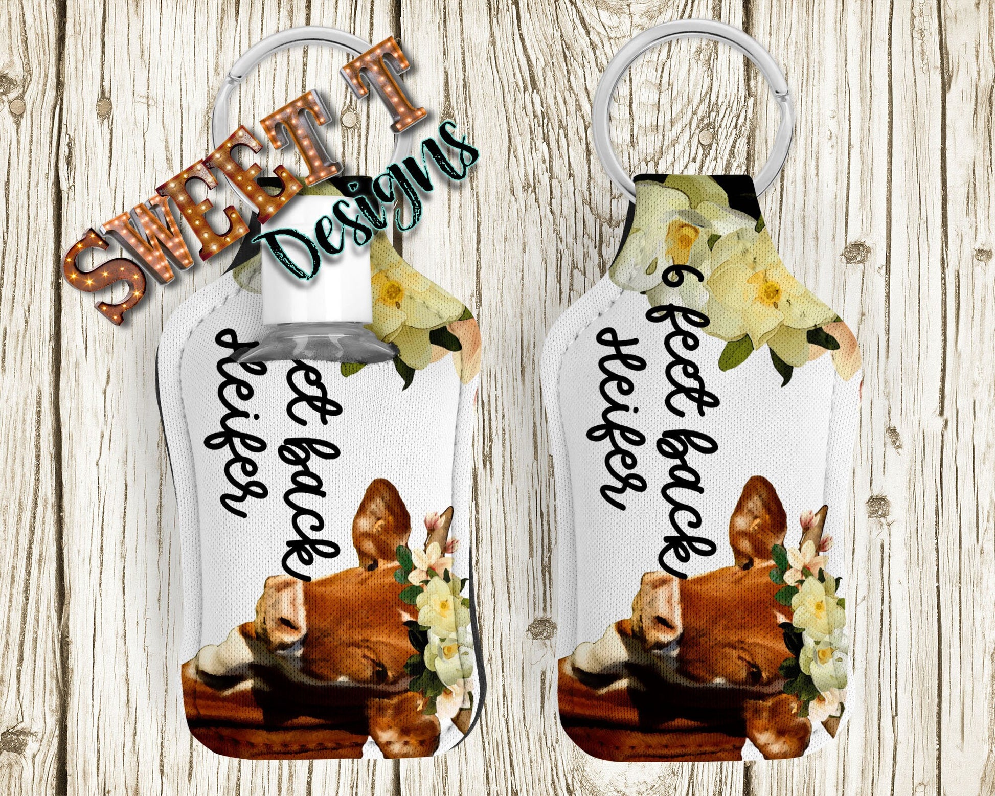 6 ft away Heifer hand sanitizer holder/Neoprene/Keychain/multiple purpose travel/stretch/personalized/back to school/accessories/airpod case