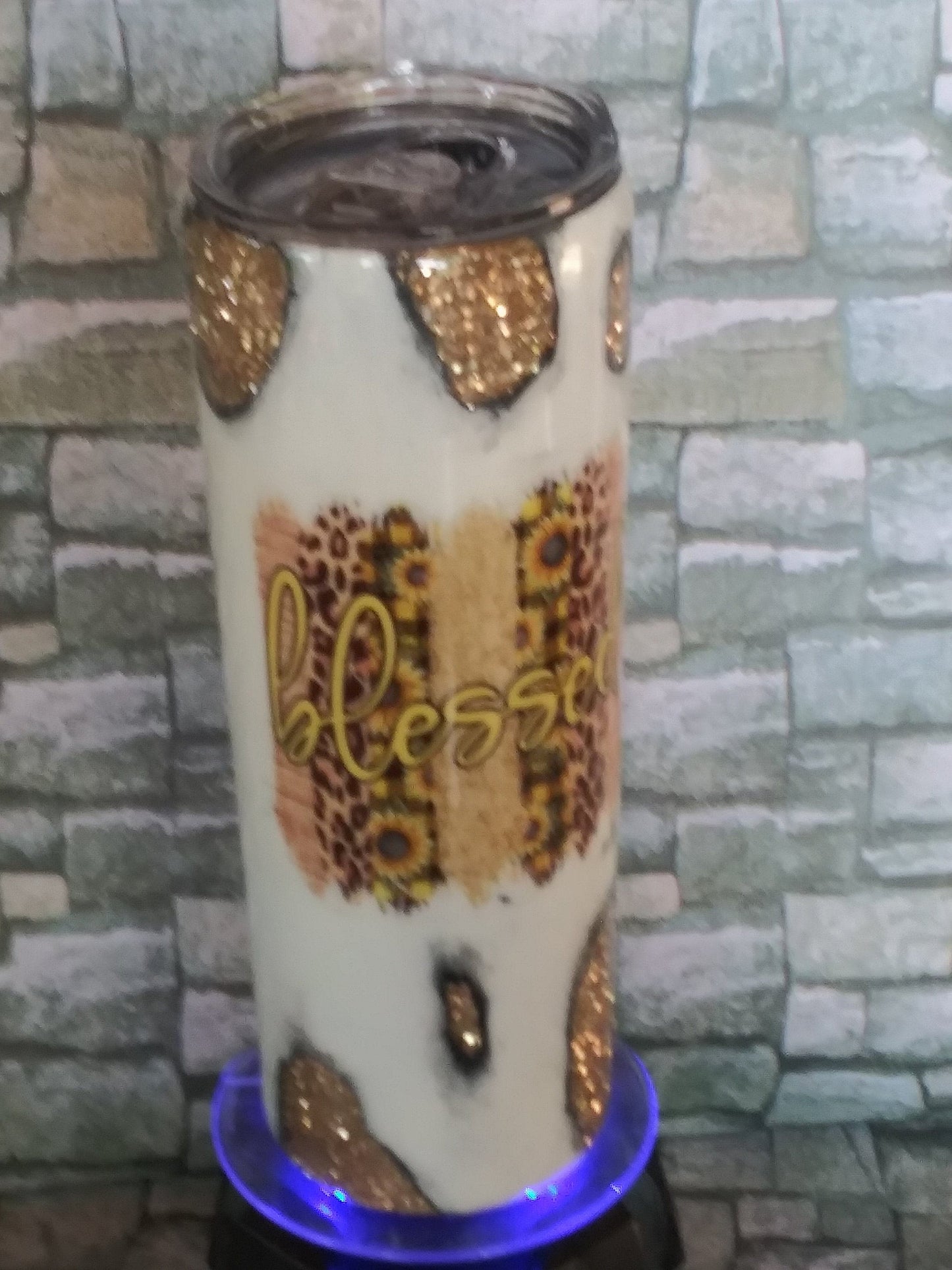 Distressed Geode Glitter Tumbler/Blessed/yellow/sunflowers/20oz straight/Custom Gift/Gift for Christmas/Gift for her/Personalization/Epoxy