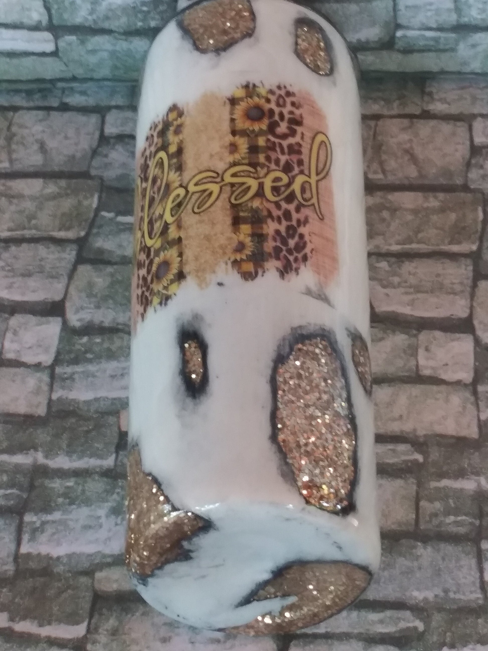 Distressed Geode Glitter Tumbler/Blessed/yellow/sunflowers/20oz straight/Custom Gift/Gift for Christmas/Gift for her/Personalization/Epoxy