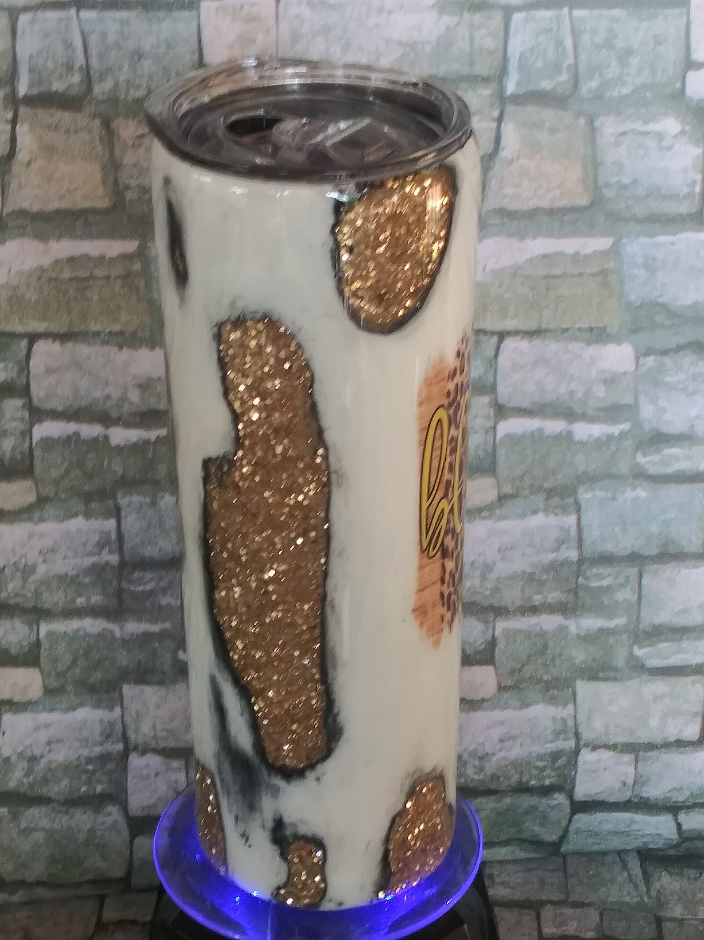 Distressed Geode Glitter Tumbler/Blessed/yellow/sunflowers/20oz straight/Custom Gift/Gift for Christmas/Gift for her/Personalization/Epoxy