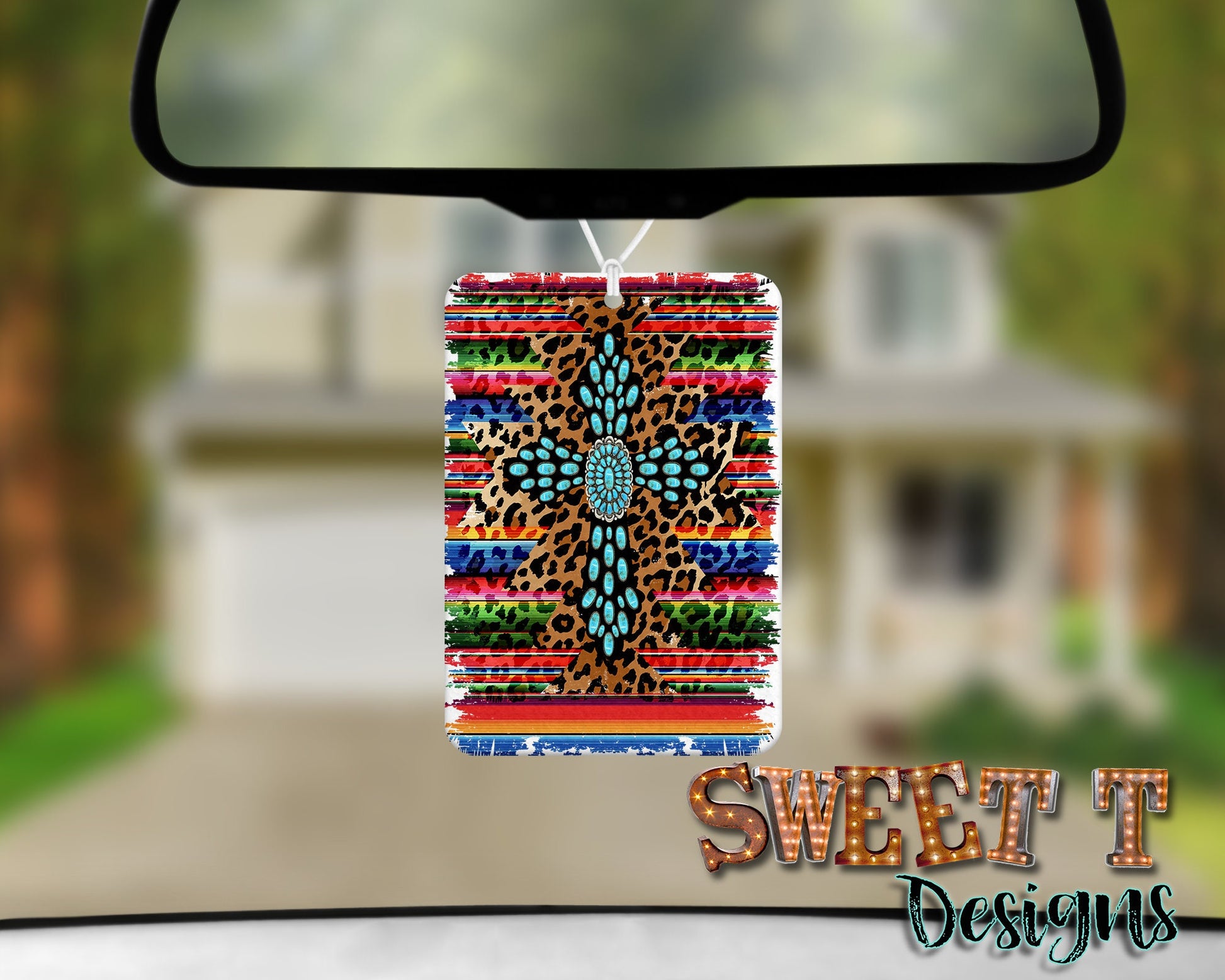 Turquoise Cross Serape Leopard Air Fresheners/Turquoise/Cross/Serape/Leopard/Mom gift/gift for her/new car decor/car decor/leopard serape